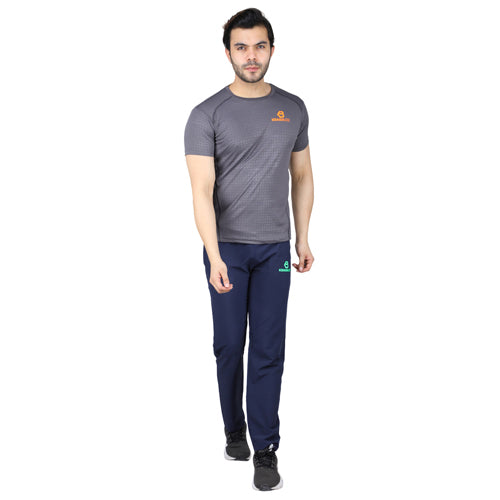 Dark Grey Dotted Striped Short Sleeves – Round Neck