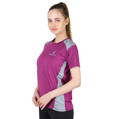 Dark purple with grey short sleeves round neck