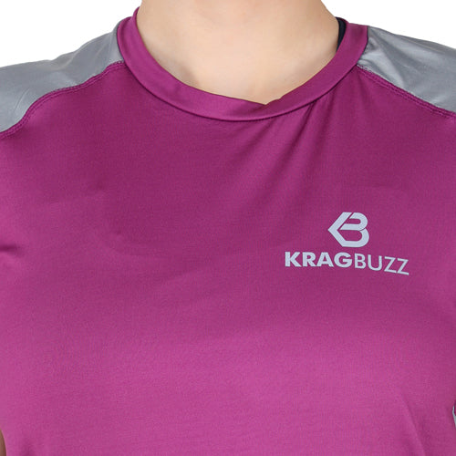 Dark purple with grey short sleeves round neck