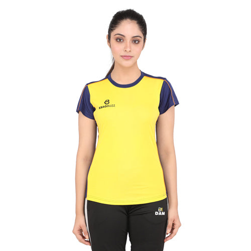 Navy blue & Yellow short sleeves round neck