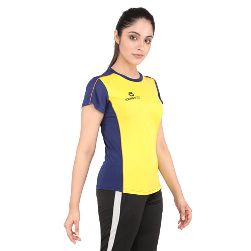 Navy blue & Yellow short sleeves round neck