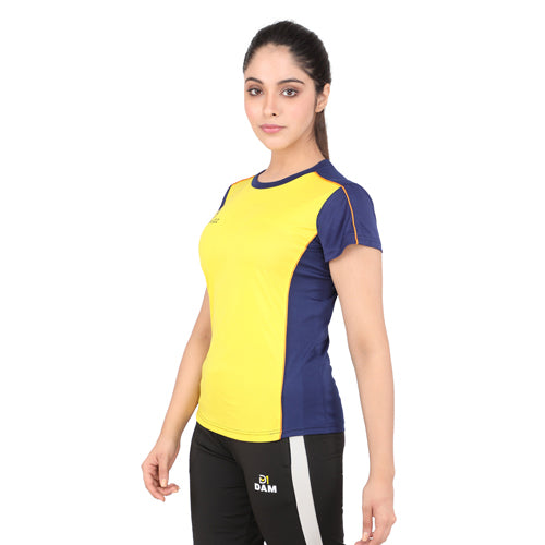 Navy blue & Yellow short sleeves round neck