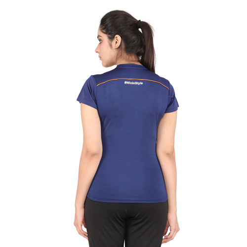 Navy blue & Yellow short sleeves round neck