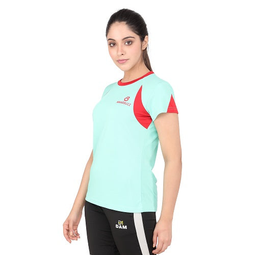 Sea green & Red short sleeves round neck