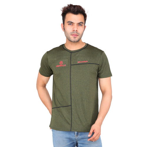 Olive Melange Short Sleeves – Round Neck