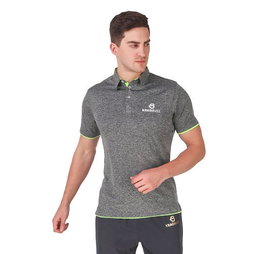 Melange Grey With Neon Green Short Sleeves – Collar