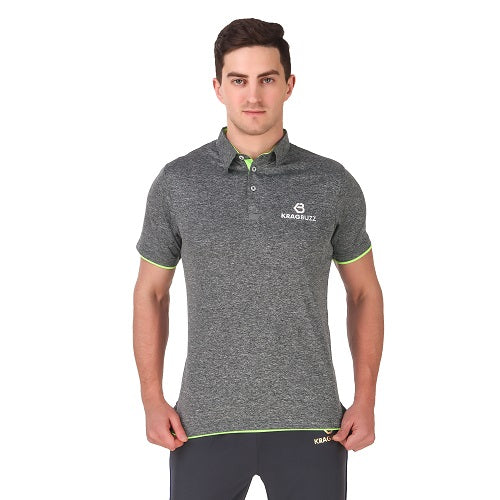 Melange Grey With Neon Green Short Sleeves – Collar