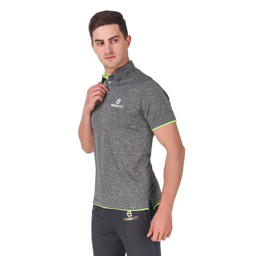 Melange Grey With Neon Green Short Sleeves – Collar