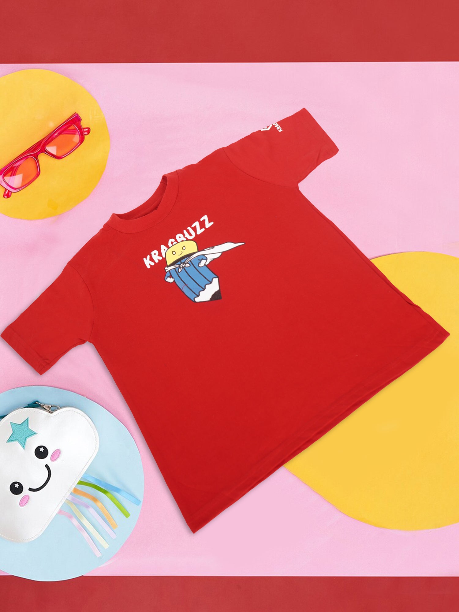KRAGBUZZ Kids Printed Cotton T-Shirt | Soft Half Sleeve Tee with Cute Cartoon Design | Comfortable Casual Wear for Boys & Girls