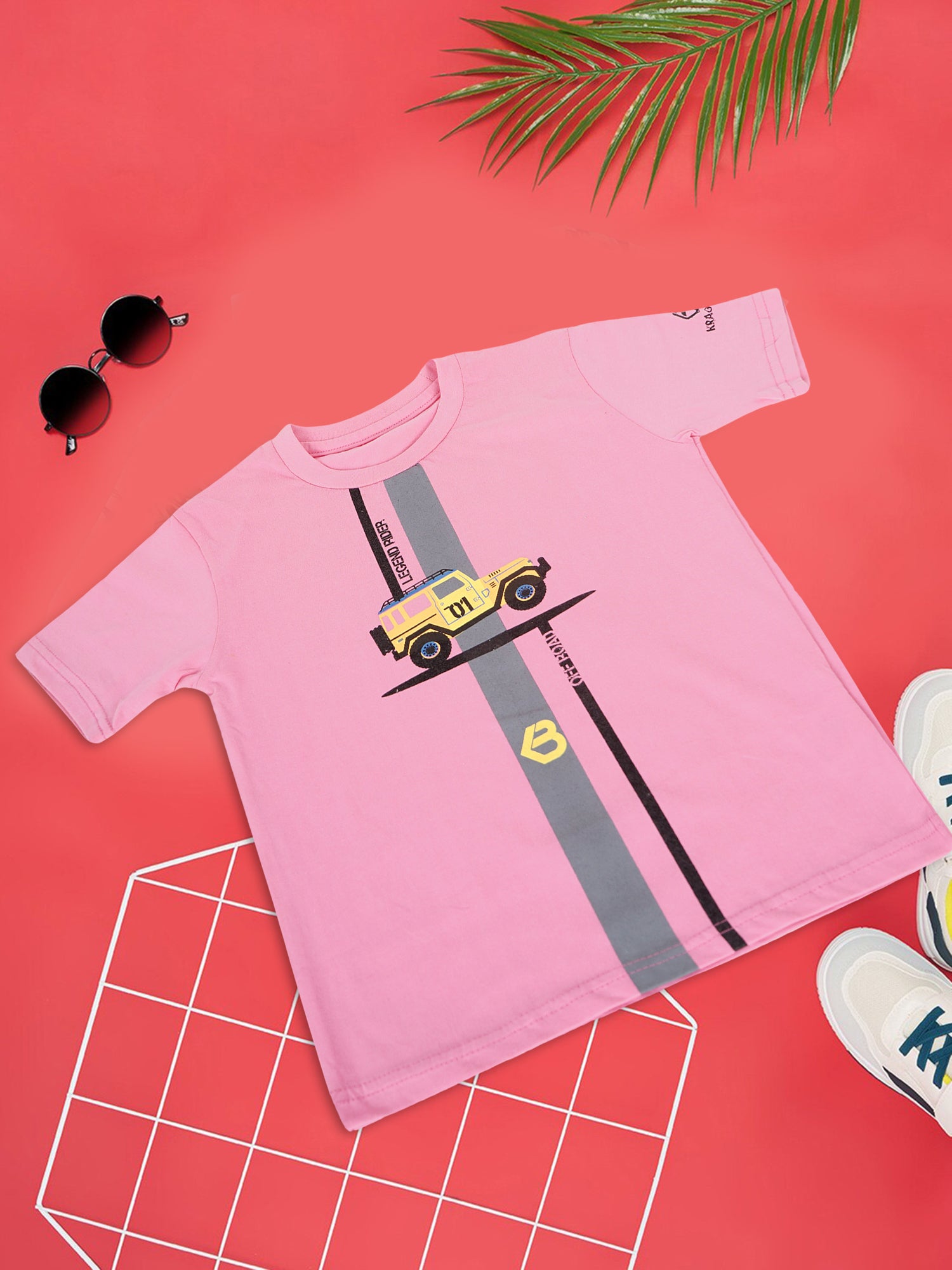 Printed Cotton T-Shirt for Kids | Soft Half Sleeve Tee with Jeep Cartoon Design | Comfortable Casual Wear for Boys & Girls