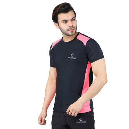 Black With Pink Short Sleeves – Round Neck