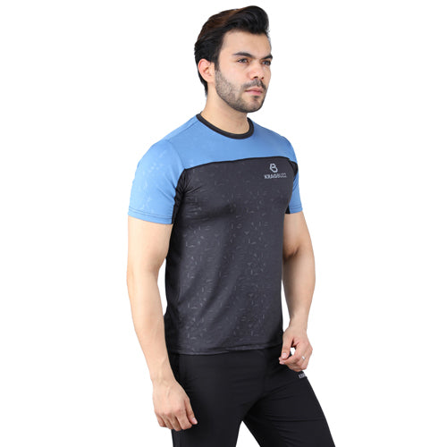 Black With Sky Blue Short Sleeves – Round Neck