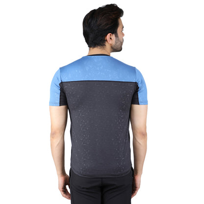 Black With Sky Blue Short Sleeves – Round Neck