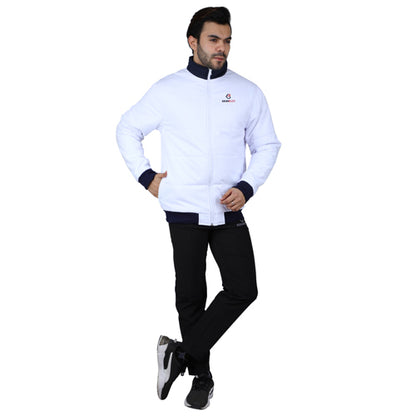 White with Navy blue jacket