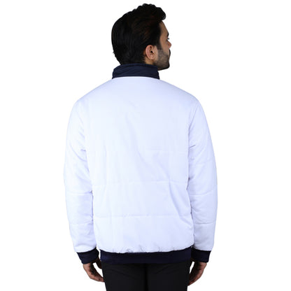 White with Navy blue jacket