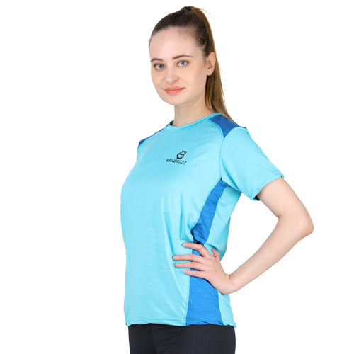 Sea green with turquoise short sleeves round neck