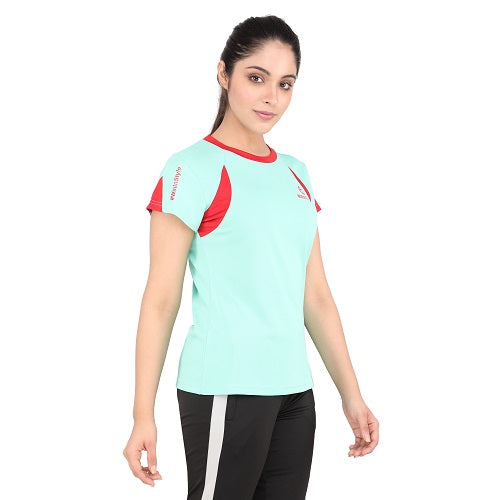 Sea green & Red short sleeves round neck