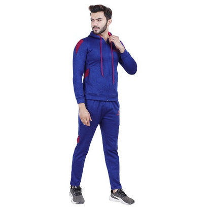 Navy Blue Melange With Maroon ( With Hood ) Track Suits
